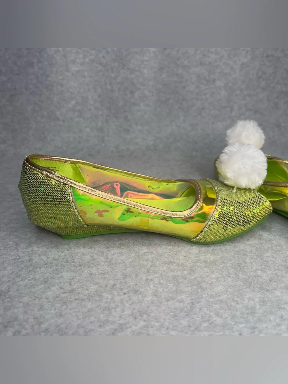 Disney Store Girls 2/3 Tinker Bell Pom Shoes Costume Accessory Peter Pan Fairy